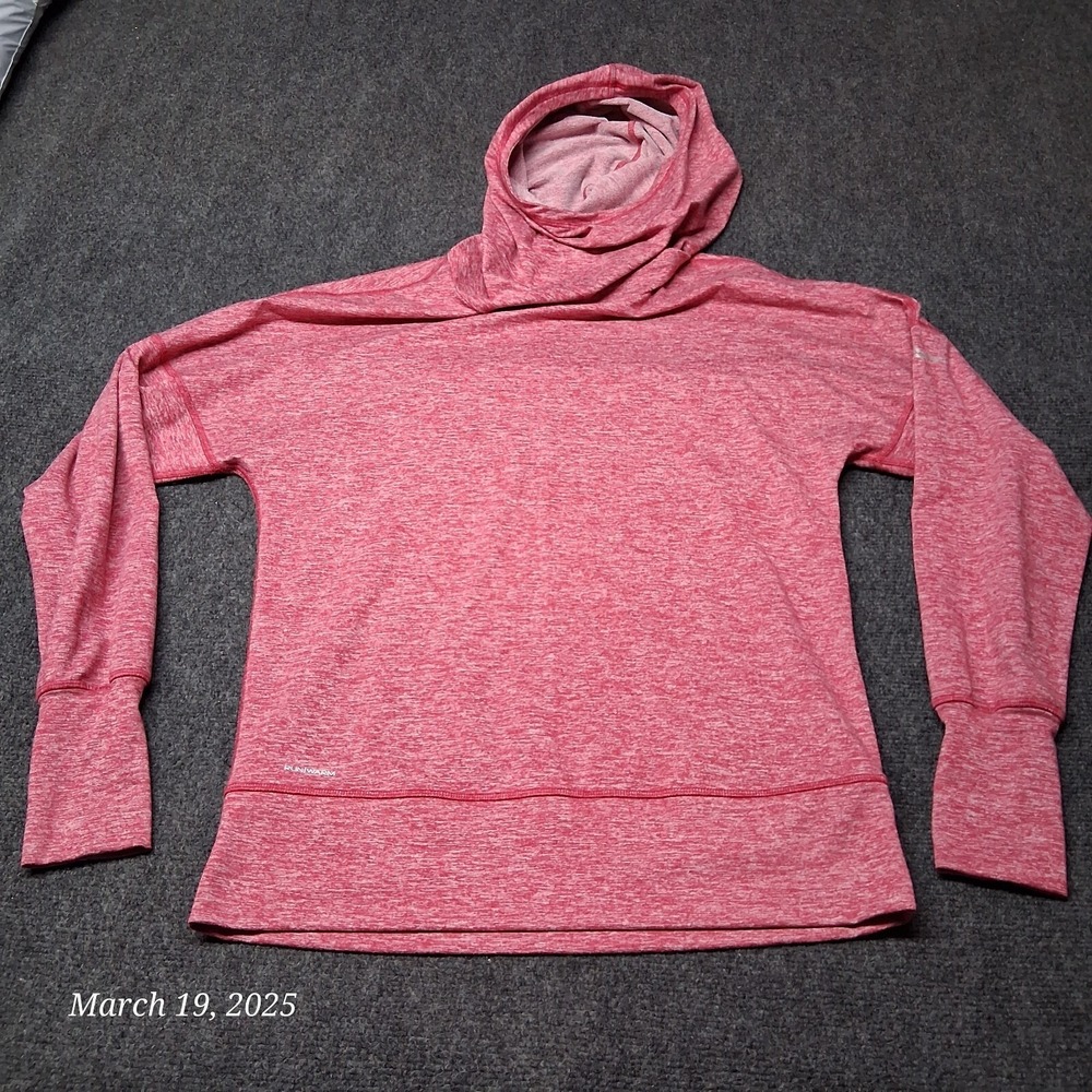 Saucony Run Warm Hoodie Women Size Small Red Pullover Neck Warmer